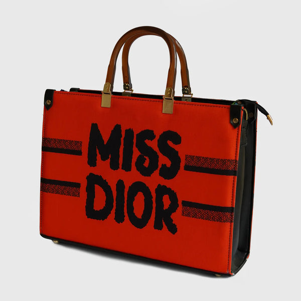 Bold Red "MISS DIOR" Statement Tote Bag
