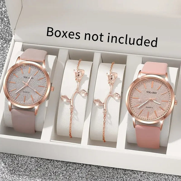 pcs/4pcs Women'S Casual Quartz Watch + Set, Suitable for All Occasions Wear