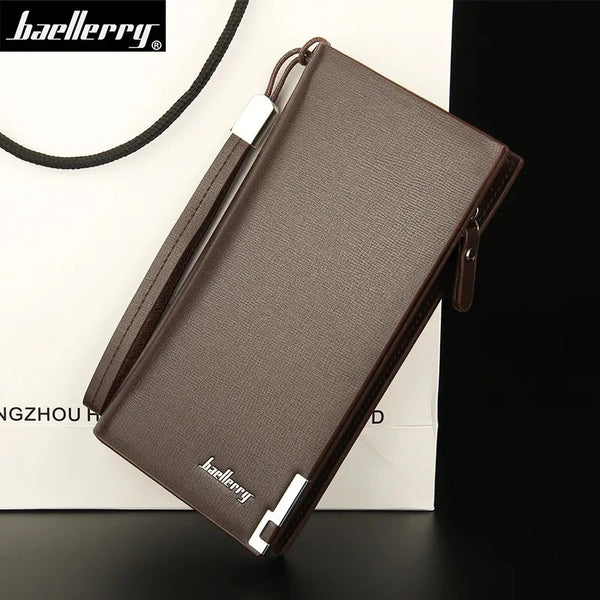 Baellerry Business Men's Wallets Solid PU Leather Long Portable Cash Purses Casual Standard Male Clutch Bag